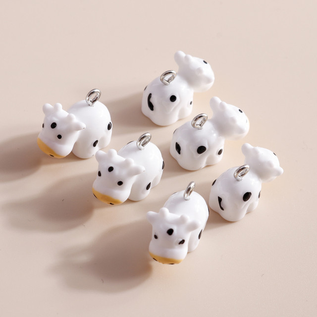 10pcs 20*15mm Cartoon Milk Cow Charms for Jewelry Making Resin Animal Bull  Charms for